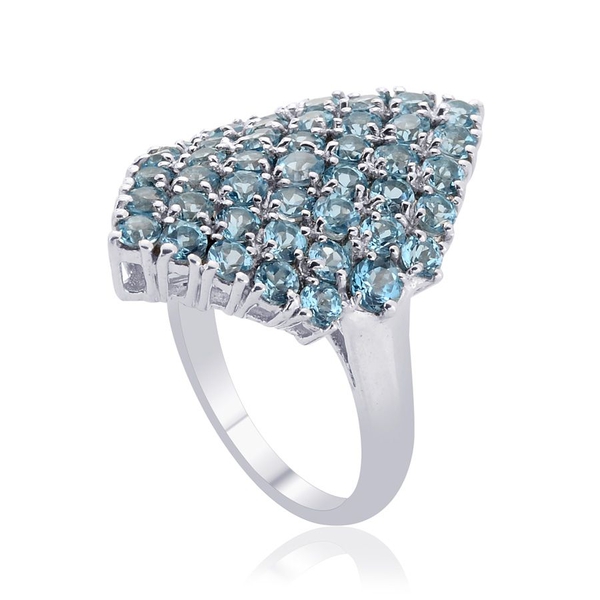 Electric Swiss Blue Topaz (Rnd) Cluster Ring in Platinum Overlay Sterling Silver 3.500 Ct.