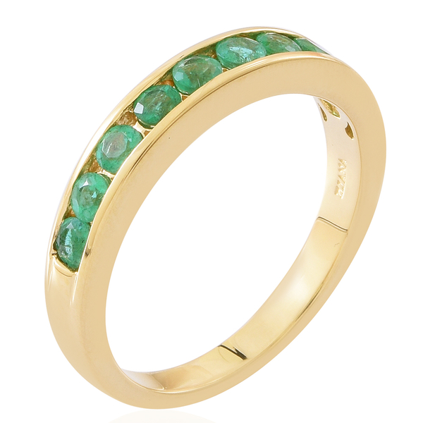 Exclusive Edition- ILIANA 18K Yellow Gold AAAA Kagem Zambian Emerald (Rnd) Half Eternity Band Ring 1.150 Ct. Gold Wt. 4.60 Grams