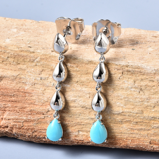 LucyQ Arizona Sleeping Beauty Turquoise Drop Earrings (with Push Back) in Rhodium Overlay Sterling Silver 1.37 Ct.