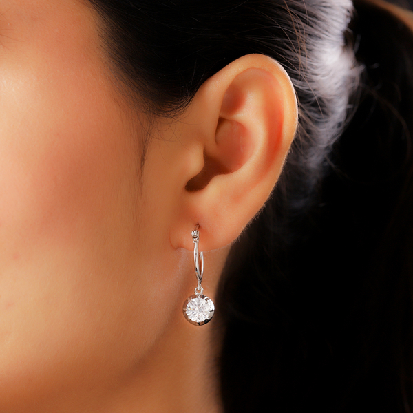 Lustro Stella Platinum Overlay Sterling Silver Full Hoop Earrings (with Clasp) Made with Finest CZ 4.55 Ct.