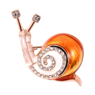 White Austrian Crystal Enamelled Snail Brooch in Gold Tone