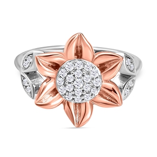 Diamond Floral Ring in Platinum and Rose Gold Overlay Sterling Silver 0.24 Ct.
