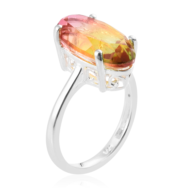 Rainbow Genesis Quartz (Ovl 16x8 mm) Solitaire Ring in Sterling Silver 5.250 Ct.