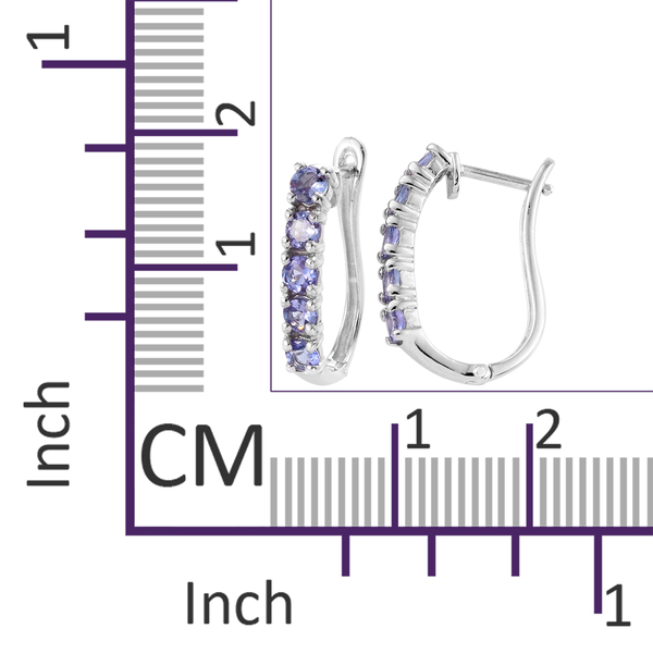 Tanzanite (Rnd) Hoop Earrings (With Clasp) in Platinum Overlay Sterling Silver 1.050 Ct.