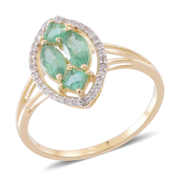 1.75 Kagem Zambian Emerald and Natural White Cambodian Zircon Designer Ring in 9K Gold