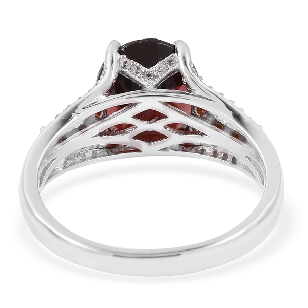 Extremely Rare Size - Mozambique Garnet (Ovl 11X9 mm 4.50 Ct), Natural Cambodian Zircon Ring in Rhodium Overlay Sterling Silver 5.250 Ct.