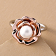 Freshwater Pearl Floral Ring in Platinum and Rose Gold Overlay Sterling Silver