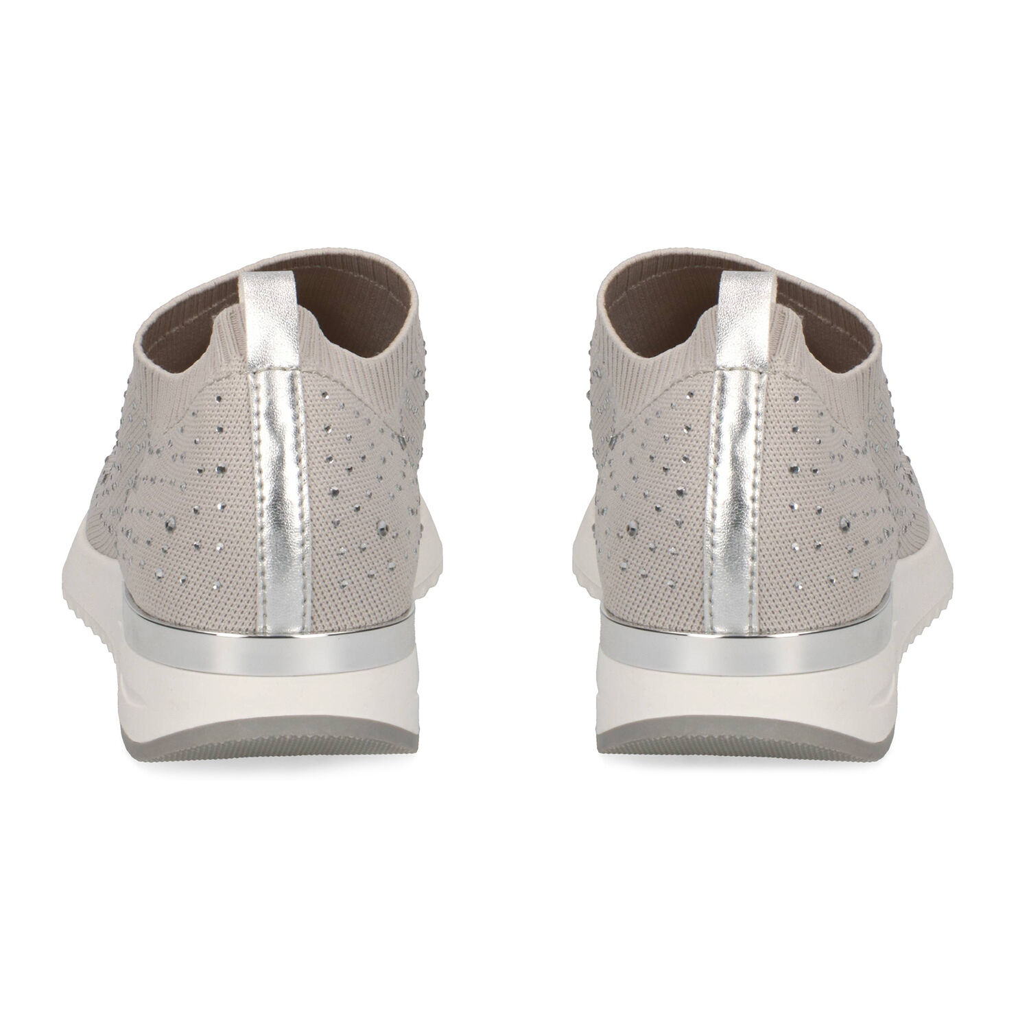 Caprice Leather Knit Embellished Trainers - Beige