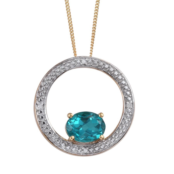 Capri Blue Quartz (Ovl 2.25 Ct), Diamond Pendant With Chain in 14K Gold Overlay Sterling Silver 2.28