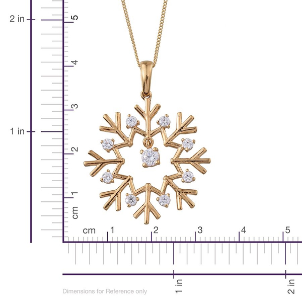 Lustro Stella - 14K Gold Overlay Sterling Silver (Rnd) Snowflake Pendant With Chain Made with Finest CZ