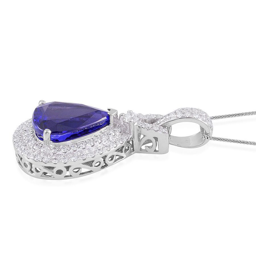 RHAPSODY 950 Platinum AAAA Tanzanite (Pear 4.75 Ct), Diamond Pendant With Chain 5.545 Ct.