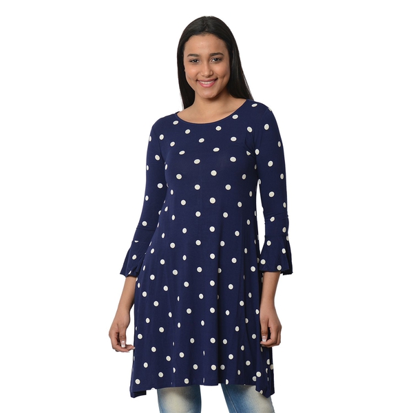 Navy Blue and White Colour Polka Dots Printed Dress (Size L)