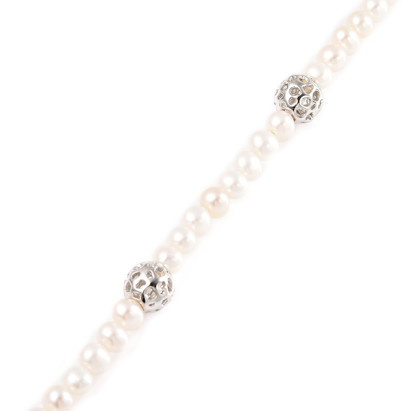 Rachel Galley Globe Pearl Collection - Freshwater Pearl Bracelet (Size -7.0 /7.5 /8.0) in Rhodium Overlay Sterling Silver