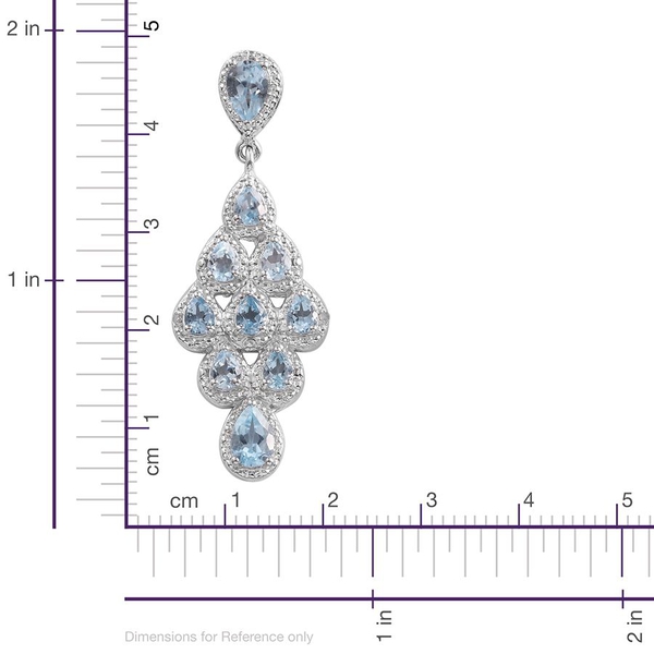 Sky Blue Topaz (Pear), Diamond Earrings in Platinum Overlay Sterling Silver 3.770 Ct.
