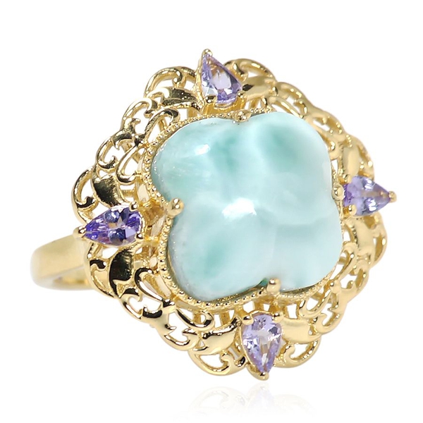 Stefy Larimar, Tanzanite and Pink Sapphire Ring in 14K Gold Overlay Sterling Silver 13.000 Ct.
