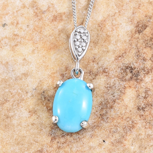 Arizona Sleeping Beauty Turquoise (Ovl) Solitaire Pendant With Chain in Platinum Overlay Sterling Silver 1.500 Ct.