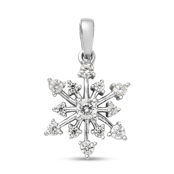 2 Piece Set - Natural Cambodian Zircon Snowflake Pendant and Earrings (with Push Back) in Platinum Overlay Sterling Silver 1.00 Ct.