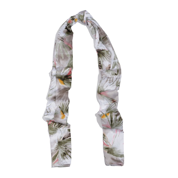 100% Natural Bamboo Fabric Multi Colour Leaves Pattern White Colour Scarf (Size 180x50 Cm)