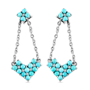 Arizona Sleeping Beauty Turquoise and Natural Cambodian Zircon Dangling Earrings (with Push Back) in