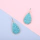 Blue Howlite and Blue Austrian Crystal Bead Teal Drop Dangling Hook Earrings (with Push Back) in Yellow Gold Tone