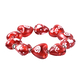 2 Piece Set - Red Murano Style Glass and Simulated Diamond Enamelled Heart Stretchable Bracelet (Size 7) and Hook Earrings in Silver Tone