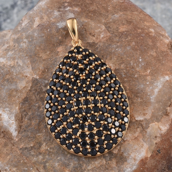 Boi Ploi Black Spinel Drop Cluster Silver Pendant in 14K Gold Overlay 7.500 Ct.