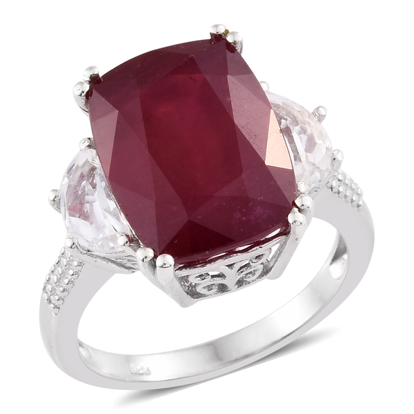 Cocktail Collection 17.50 Ct AAA African Ruby and White Topaz Ring in Platinum Plated Silver