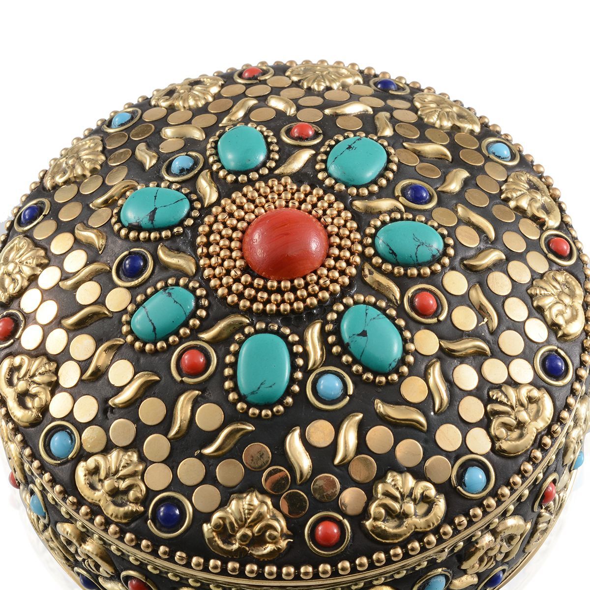 Jewels of India Dyed Turquoise and Agate Brass Jewellery Box