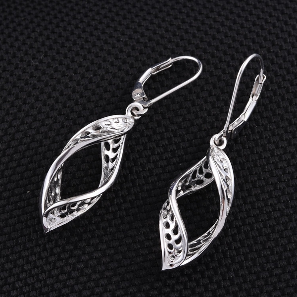Platinum Overlay Sterling Silver Lever Back Earrings, Silver wt 4.21 Gms.