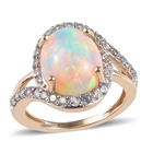 (Size P) 9K Yellow Gold AAA Ethiopian Welo Opal (Ovl 12x10mm), Natural Cambodian Zircon Ring (Size P) 3.50 Ct
