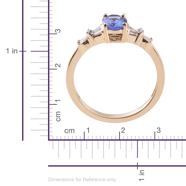 9K Yellow Gold 1.15 Ct AA Tanzanite Ring with Diamond
