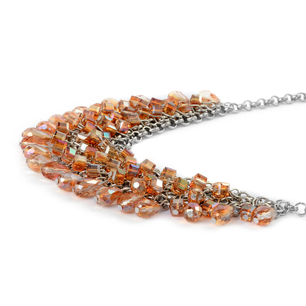 Orange Glass Necklace (Size 18) in Silver Tone