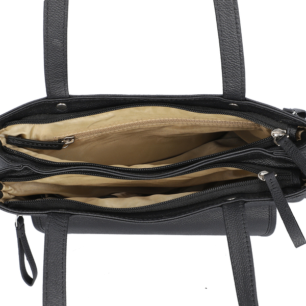 Super Soft 100% Genuine Nappa Leather Multi-Compartment Shoulder Bag in Black (29x7.5x23cm)