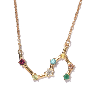 Diamond and Multi Gemstones Necklace (Size -18 With 2 inch Extender) in 14K Gold Overlay Sterling Si