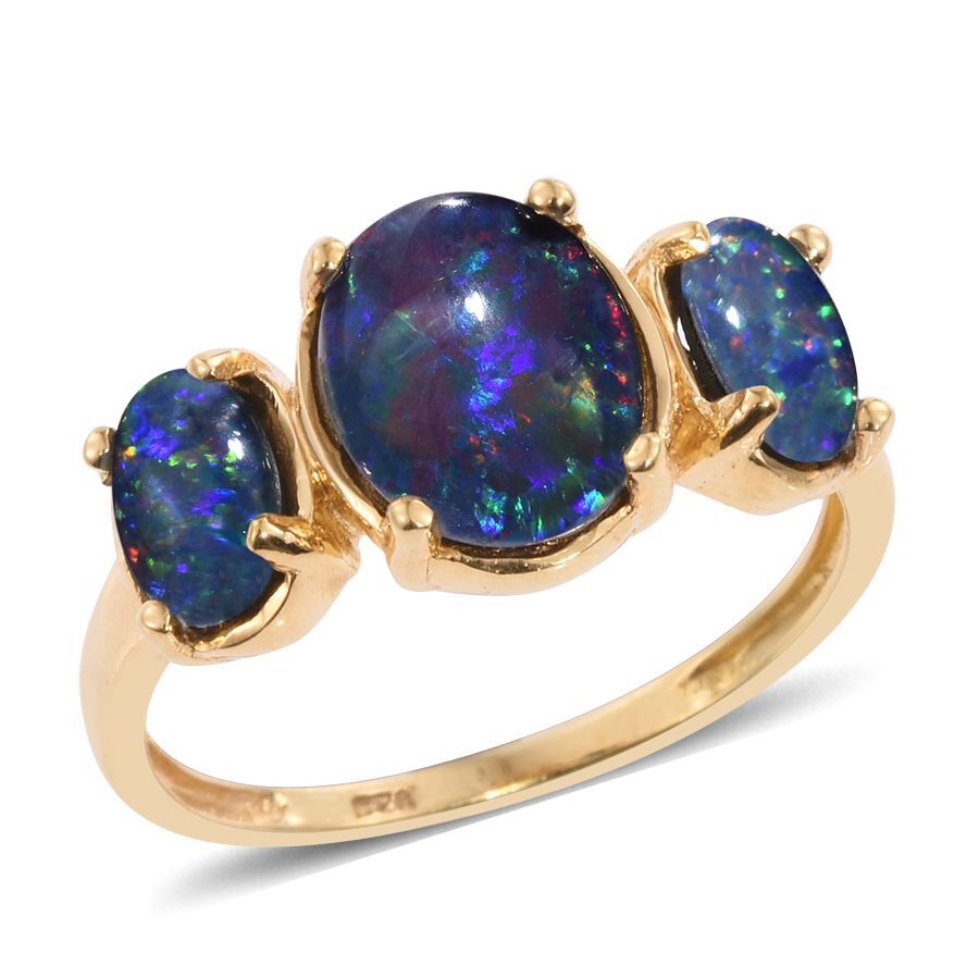 Australian Boulder Opal (Ovl 1.65 Ct) 3 Stone Ring in 14K Gold Overlay Sterling Silver 2.750 Ct.