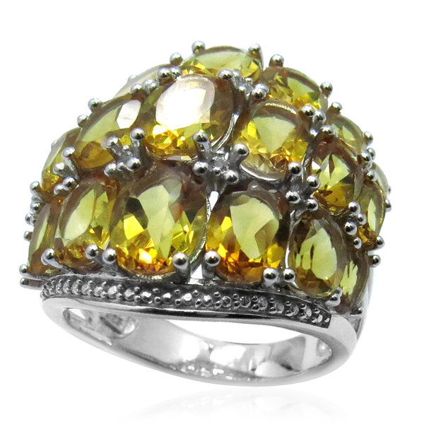 AA Citrine (Ovl), White Topaz Ring in Rhodium Plated Sterling Silver 12.002 Ct.