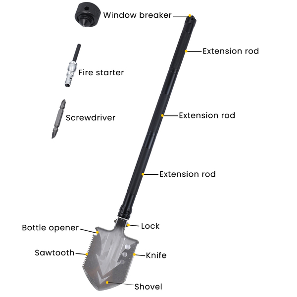 Multi-Purpose Folding Survival Shovel - Black