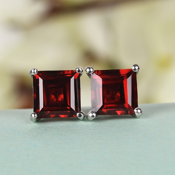 Mozambique Garnet Stud Earrings (with Push Back) in Platinum Overlay Sterling Silver 2.860 Ct.