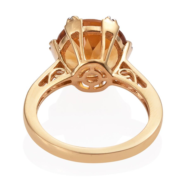 Citrine (Rnd 5.20 Ct), Diamond Ring in 14K Gold Overlay Sterling Silver 5.250 Ct.