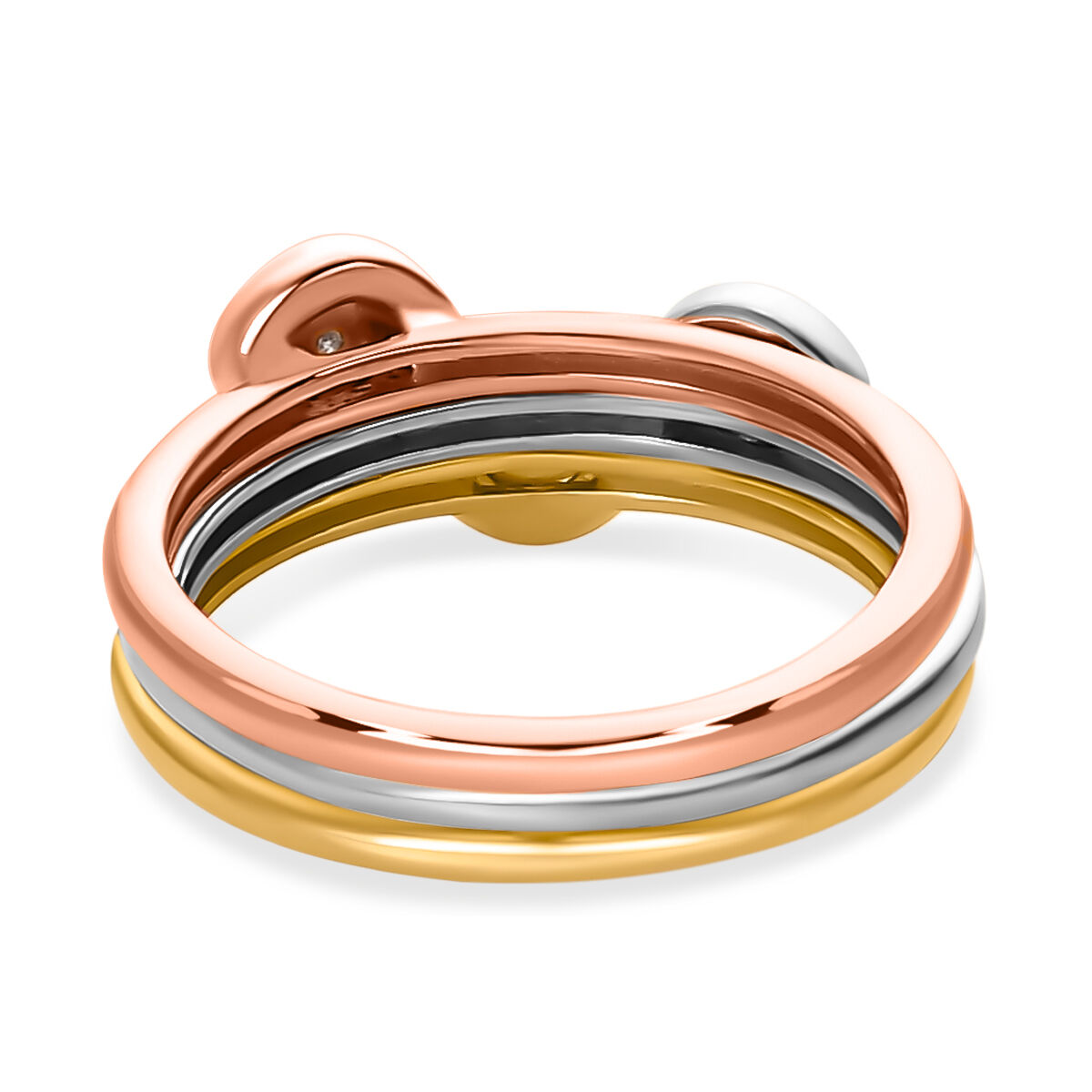 Set of 3 - Diamond Stackable Ring in Platinum Overlay and 18K Rose and Yellow Gold Vermeil Plated Sterling Silver 0.03 Ct.