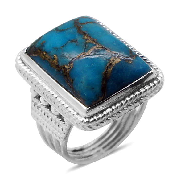 Royal Bali Collection Mojave Blue Turquoise (Oct) Solitaire Ring in Sterling Silver 11.440 Ct.