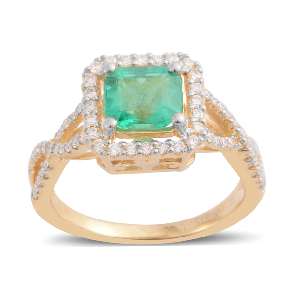 ILIANA 1.39 Ct AAAA Emerald and Diamond Halo Ring in 18K Gold 4.06 Grams SI GH