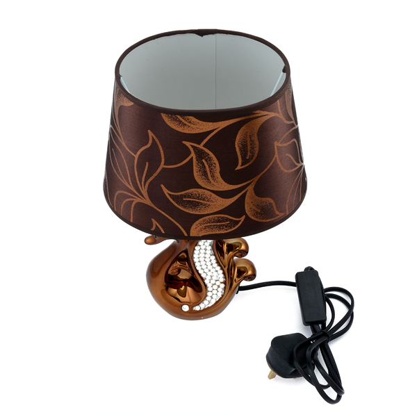 Brown Colour Swan Shape Table Lamp with PVC Lampshade Decorated with Simulated Pearl