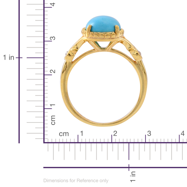 Arizona Sleeping Beauty Turquoise (Ovl), Natural White Cambodian Zircon Ring in 14K Gold Overlay Sterling Silver 2.750 Ct.