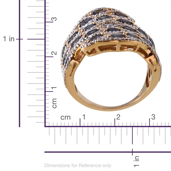 Kanchanaburi Blue Sapphire (Ovl), Diamond Ring in 14K Gold Overlay Sterling Silver 5.270 Ct.