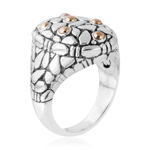 Bali Legacy Collection Sterling Silver and 18K Yellow Gold Ring, Metal wt 8.50 Gms.