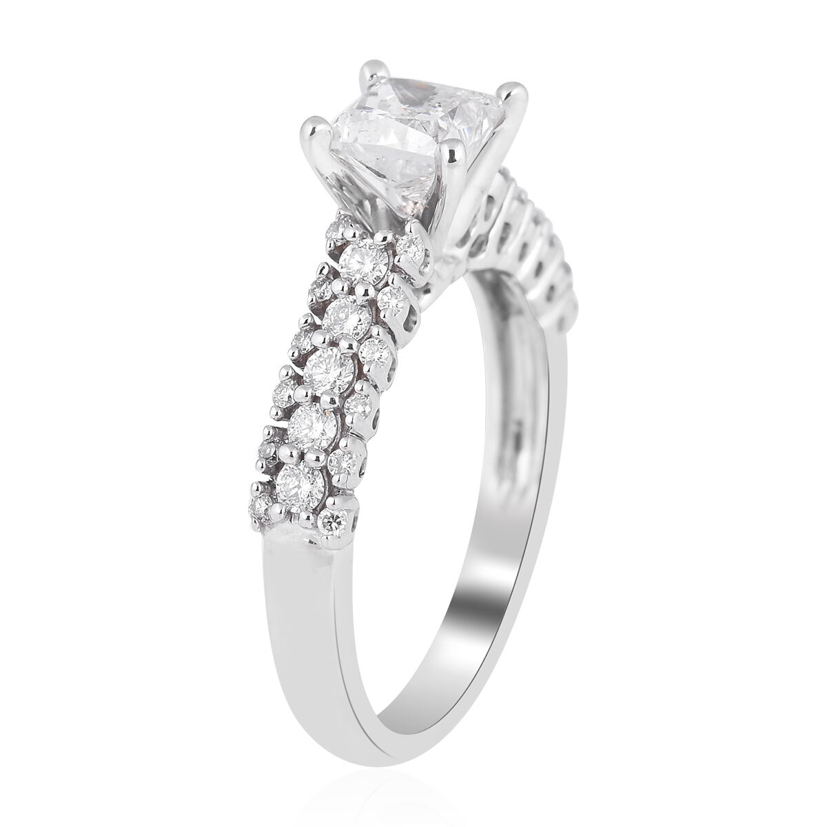 14K White Gold Independent Laboratory Certified (Centre Diamond 0.90 Ct) Diamond (I1-G-H) Ring 1.40 Ct.
