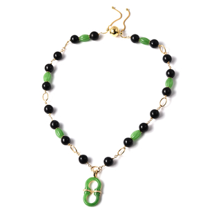 Black and Green Jade Adjustable Necklace (Size 20) with Removable Pendant and Magentic Lock in Yello
