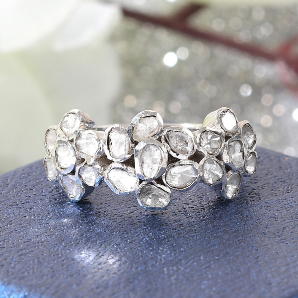 GP Italian Garden Collection - Polki Diamond and Kanchanaburi Blue Sapphire Floral Ring in Platinum 