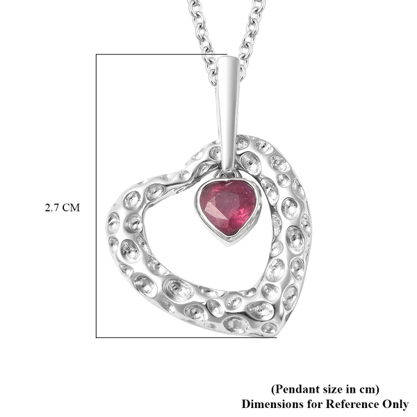 RACHEL GALLEY Amore Collection - African Ruby (FF) Heart Pendant with Chain (Size 18/20/24) in Rhodium Overlay Sterling Silver, Silver wt. 10.31 Gms
